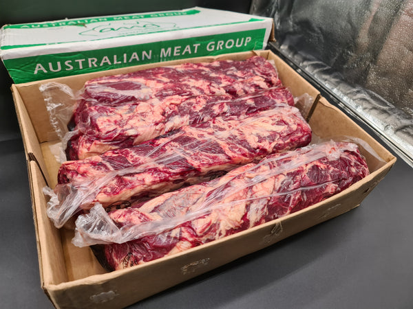 Raw 100% grass-fed Black Angus scotch cube roll, AMG Prime ribeye beef
