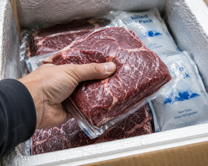 Checking whether a delivered vacuum-sealed meat pack is still cold after arriving thawed