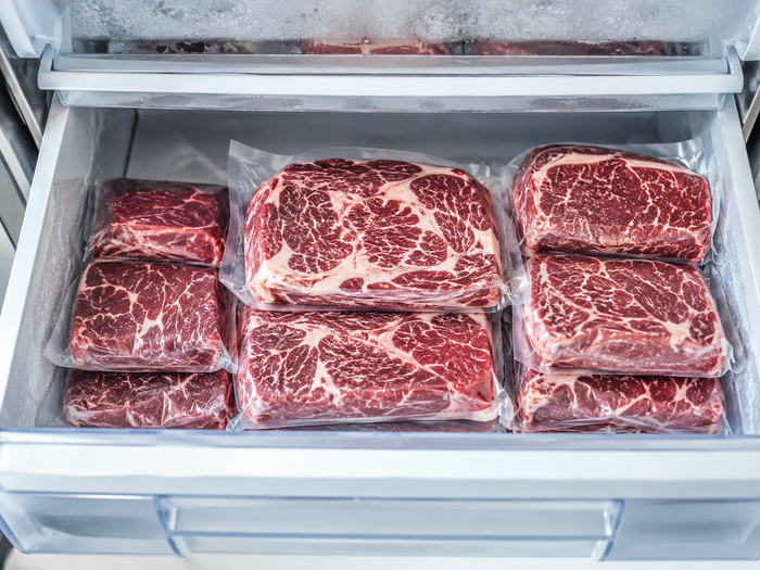 Portioned meat sealed and labelled for long-term freezer storage