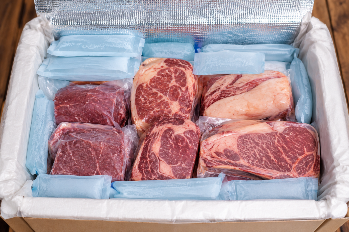 Insulated meat box packed with extra coolant for regional and rural delivery in Australia