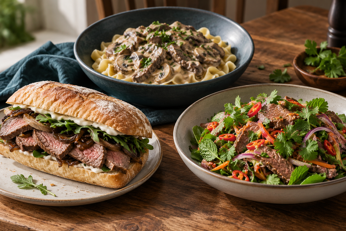 Leftover roast beef recipes: sandwich, stroganoff and Thai beef salad