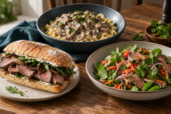Leftover roast beef recipes: sandwich, stroganoff and Thai beef salad