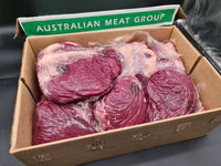 Raw 100% grass-fed Black Angus rostbiff, whole rump with the cap removed, AMG beef