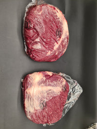 Raw 100% grass-fed Black Angus rostbiff, whole rump with the cap removed, AMG beef