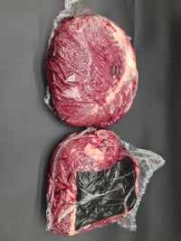 Raw 100% grass-fed Black Angus rostbiff, whole rump with the cap removed, AMG beef