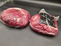 Raw 100% grass-fed Black Angus rostbiff, whole rump with the cap removed, AMG beef