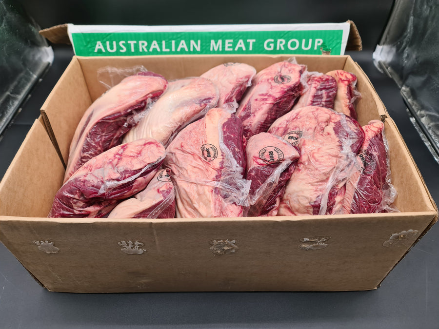 Raw 100% grass-fed and finished Angus rump cap (picanha) with thick fat cap, AMG beef