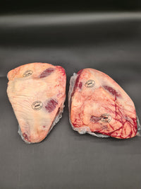 Raw 100% grass-fed and finished Angus rump cap (picanha) with thick fat cap, AMG beef
