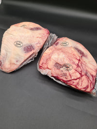 Raw 100% grass-fed and finished Angus rump cap (picanha) with thick fat cap, AMG beef