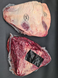 Raw 100% grass-fed and finished Angus rump cap (picanha) with thick fat cap, AMG beef